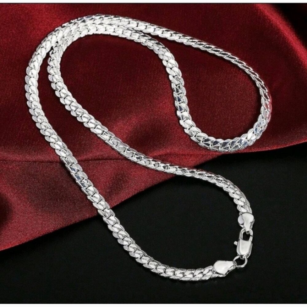 SILVER PLATED FLAT SNAKE CHAIN NECKLACE 22" - Picture 4 of 8